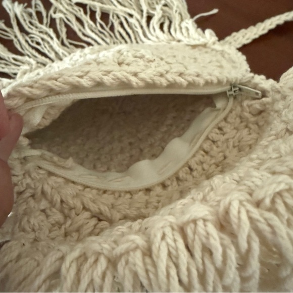 Macrame Round Crossbody Bag with Fringe - Cream - Picture 5 of 8